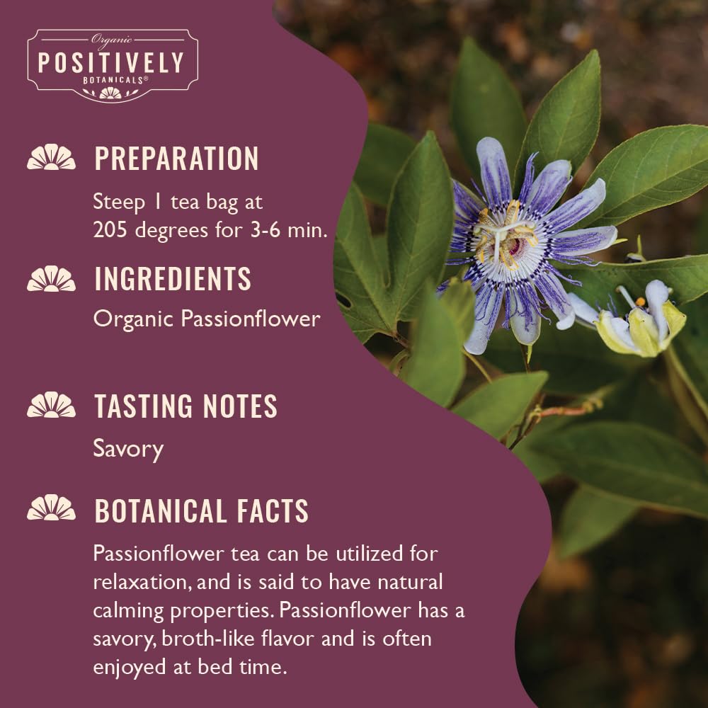 Organic Positively Botanicals Company, Passion Flower Herbal Tea Bags, 20 Count