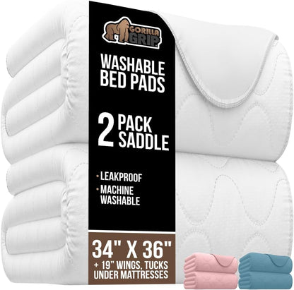 GORILLA GRIP Washable Underpads, Waterproof Reusable Heavy Absorbency Incontinence Bed Pads, Leak Proof Toddler Mattress Pad, 52x34 Slip Resistant Protector for Bedwetting, Adults and Kids, White