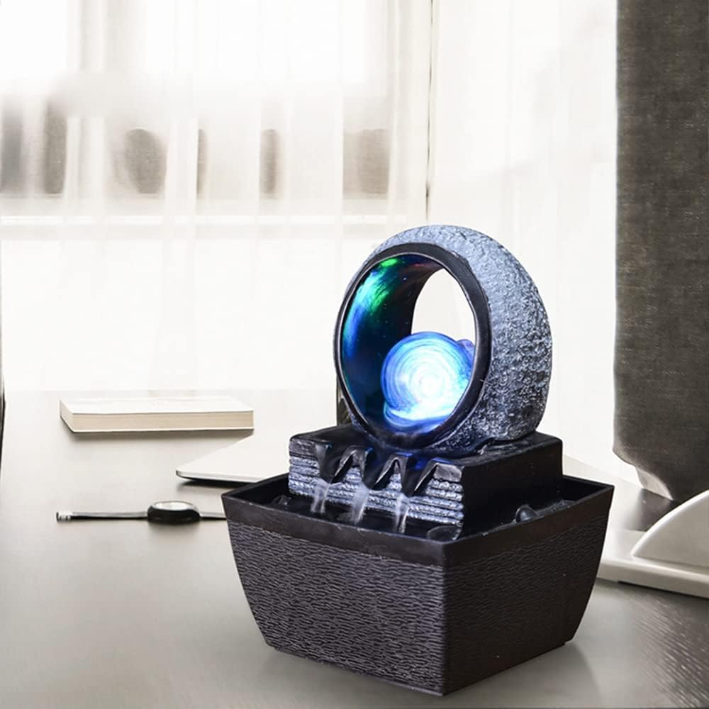 Indoor Tabletop Fountain, Mini Waterfall Fountains with Rolling Ball & LED Light, Fountain Fengshui Indoor Decoration with Silent Pump, for Zen Meditation, Fortune, for Home & Office
