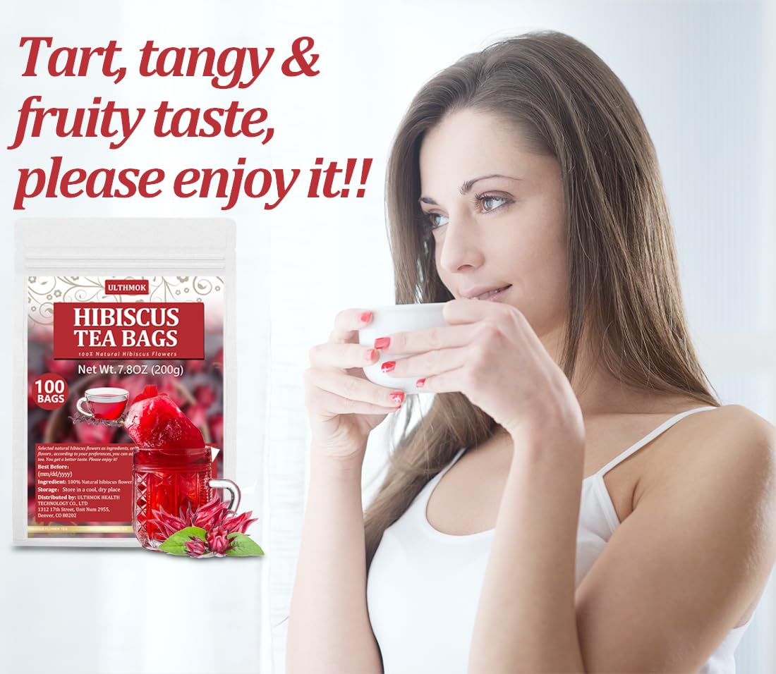 Premium Hibiscus Tea Bags,100 Tea Bags/7.06 Oz,100% Pure Dried Hibiscus Flower,Natural & No Additives,Caffeine Free.