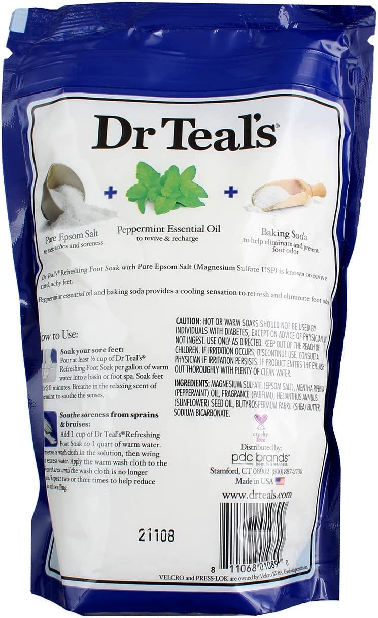Dr. Teal's Peppermint Foot Soak Gift Set (3 Pack, 2lb Ea.) - Revitalize & Refresh Cooling Peppermint with Essential Oils Blended with Pure Epsom Salt - Ease Aches & Pains, Baking Soda Eliminates Odor