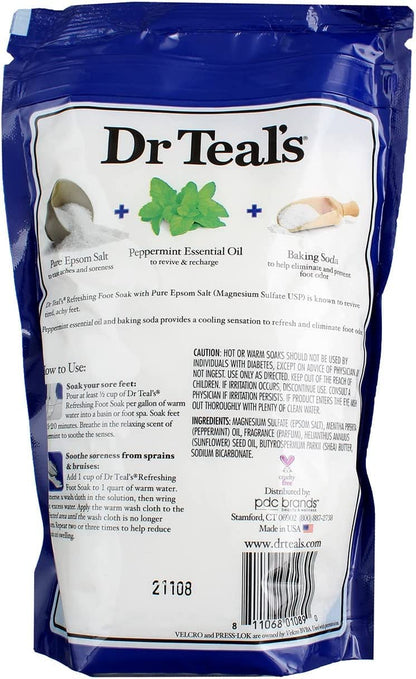 Dr. Teal's Peppermint Foot Soak Gift Set (3 Pack, 2lb Ea.) - Revitalize & Refresh Cooling Peppermint with Essential Oils Blended with Pure Epsom Salt - Ease Aches & Pains, Baking Soda Eliminates Odor