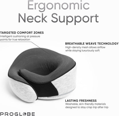 Proglobe Travel Neck Pillow for Airplanes, Long Haul Flight Kit, Grey