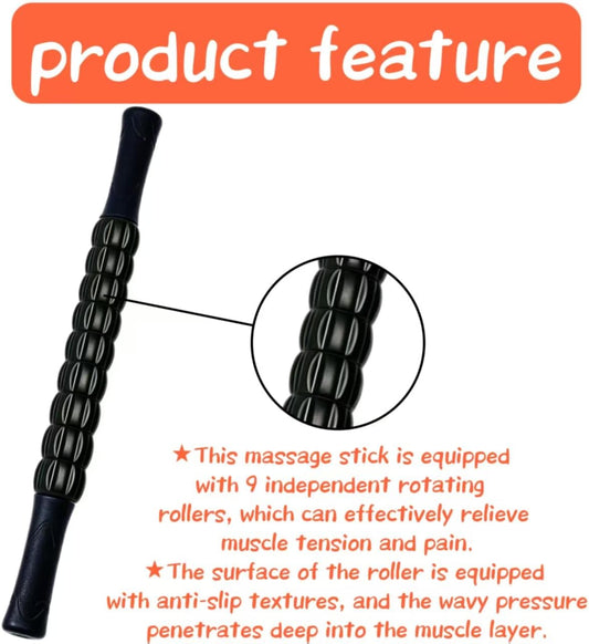 Muscle Roller Stick - A Full-Body Massage Roller that Can Relieve Muscle Soreness, Cramps and Tension After Exercise. It is a Handheld Physical Therapy and Recovery Tool（Black and Purple）
