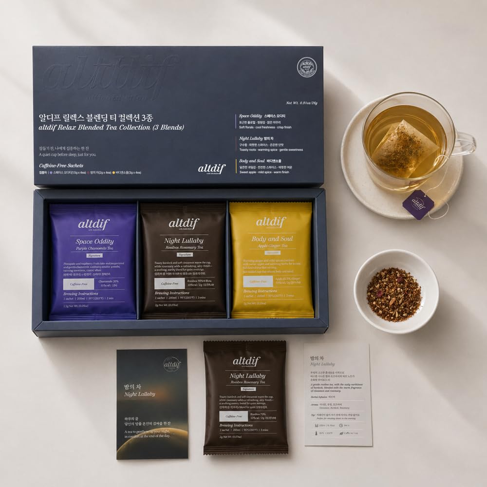 KKOKDAM altdif Relax Tea Gift Set, 3 Caffeine Free Blends, 12 Tea Bags