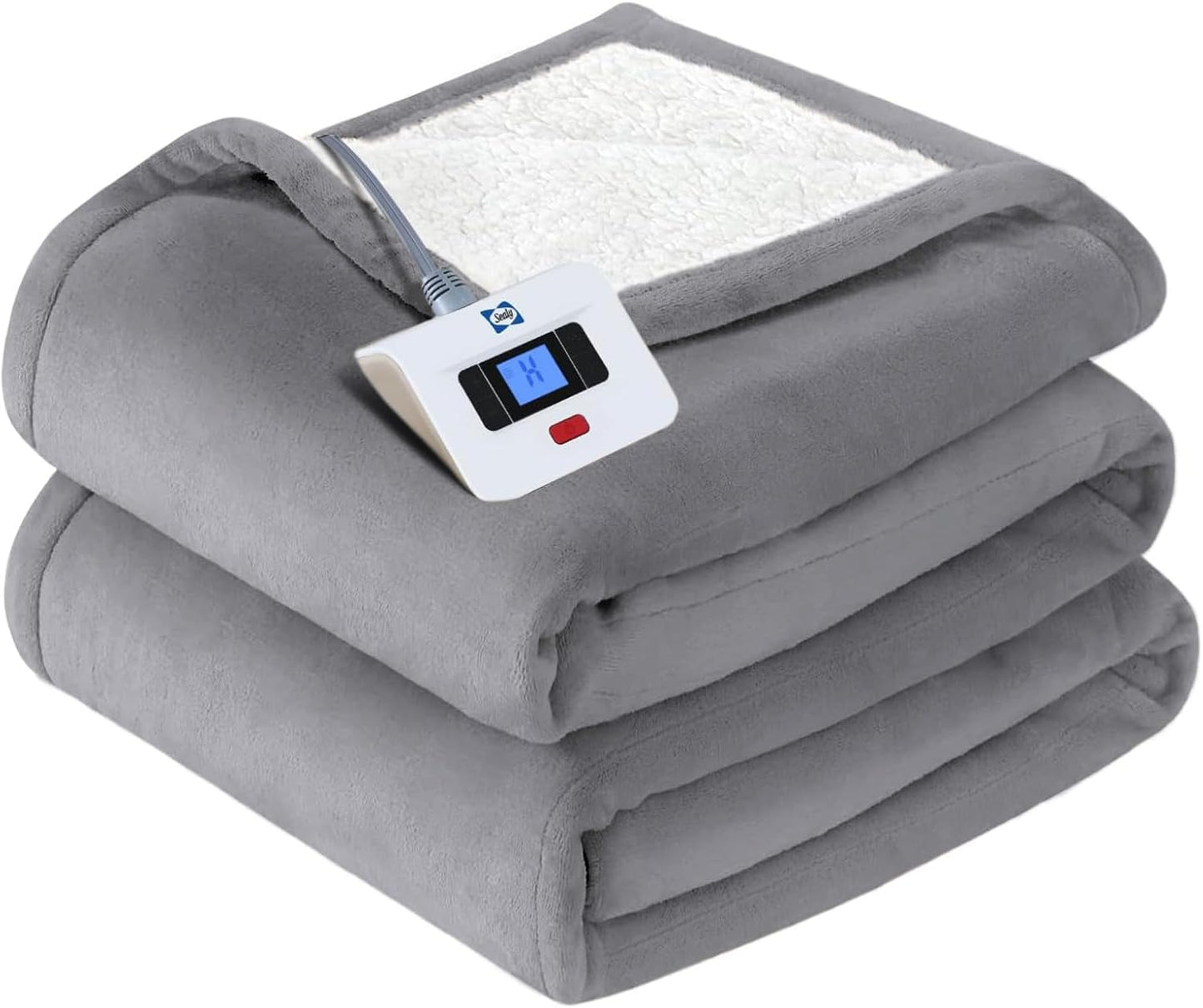 Sealy Electric Throw Blanket, Flannel & Sherpa Heated Throw with 6 Heating Levels & 2-10 Hours Auto Shut Off, Fast Heating & Machine Washable, 50x60 Inch, Light Grey