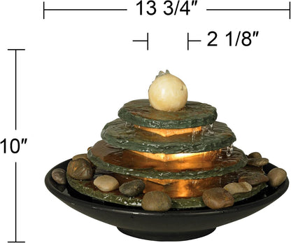 Pyramid 10" High Small Zen Modern Indoor Decor Slate Stone Tabletop Fountain with Light Waterfall Feng Shui Ball Rock Water Feature for Desk Relaxation Bedroom Living Room Countertop - John Timberland