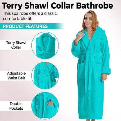 KAHAF COLLECTION Cotton Terry Robes for Women and Men, Terry Shawl Collar Bathrobe, ONE SIZE - UNISEX Men & Women Spa Robe