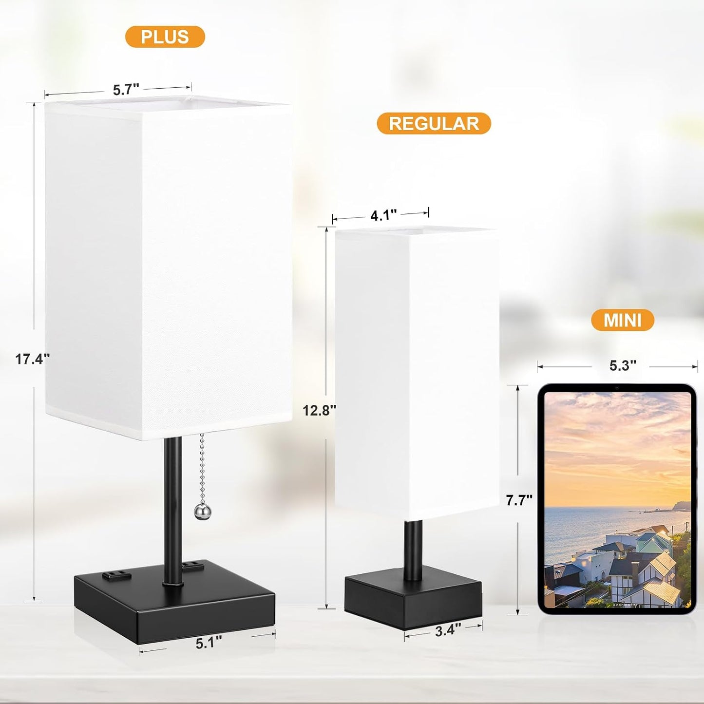 aooshine Small Table Lamp for Bedroom - Bedside Lamps for Nightstand, Minimalist Night Stand Light Lamp with Square Fabric Shade, Desk Reading Lamp for Kids Room Living Room Office Dorm