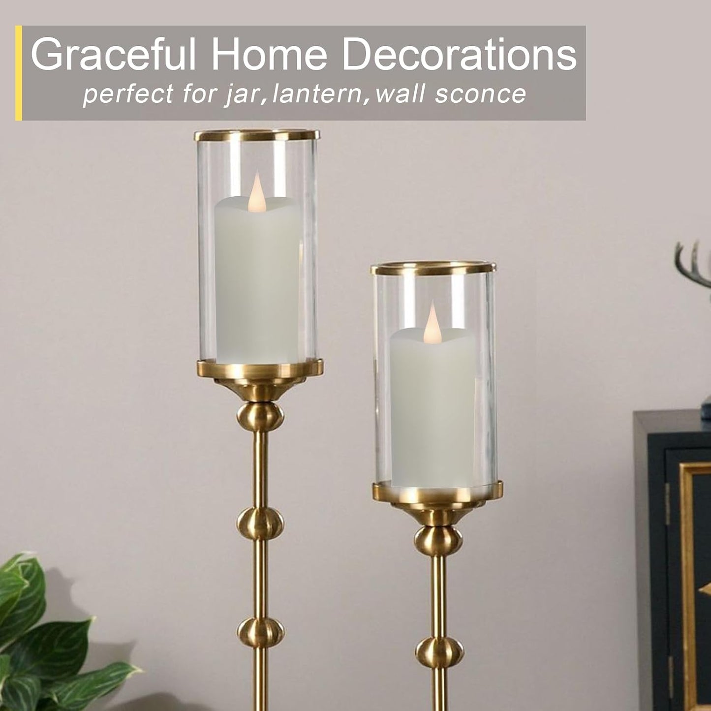 TECHLONG Flickering Flameless Candles with 3D Moving Flame, Last 1000+ Hours Battery Operated Candles with Timer, Ivory Real Wax Pillar Electric LED Candle for Wedding Christmas Party/3" x 5"