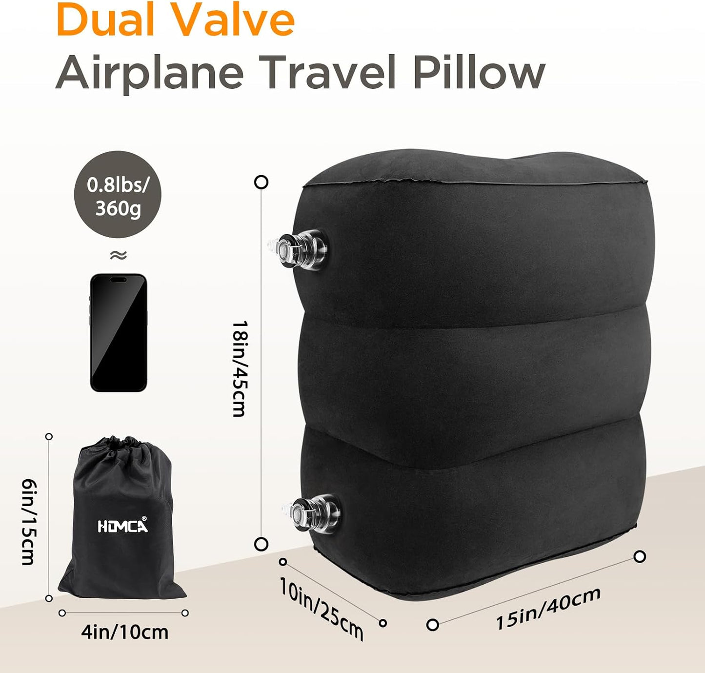 Inflatable Travel Foot Rest Pillow(2-Pack), HOMCA Adjustable Height Leg Pillow Fast Inflating Airplane Bed for Toddlers Footrest Pillow for Office, Airplane, Train, Cars, Home (Grey)