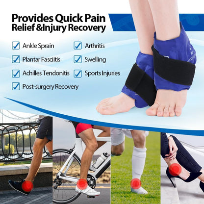 NEWGO Ankle Ice Pack Wrap for Sprained Relief, Ice Pack for Ankle Inuries Reusable, Cold Therapy for Ankles Swelling, Post Surgery Recovery - Blue