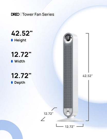 DREO Tower Fan for Bedroom, Upgraded DC 9 Speeds 20dB Ultra-Quiet Floor Fan, 90° Oscillating Fans with 28ft/s Velocity, 12H Timer, Standing Fan, Bladeless Fan Powerful for Home, Black