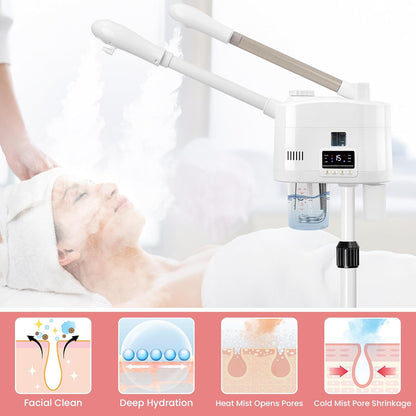 Facial Steamer Professional with More Steam for Deep Cleansing and Hydration, Estheticians Steamer on Wheels with Time Setting, Face Steamer Adjustable Height for Beauty, Spa and Home Use（Golden）