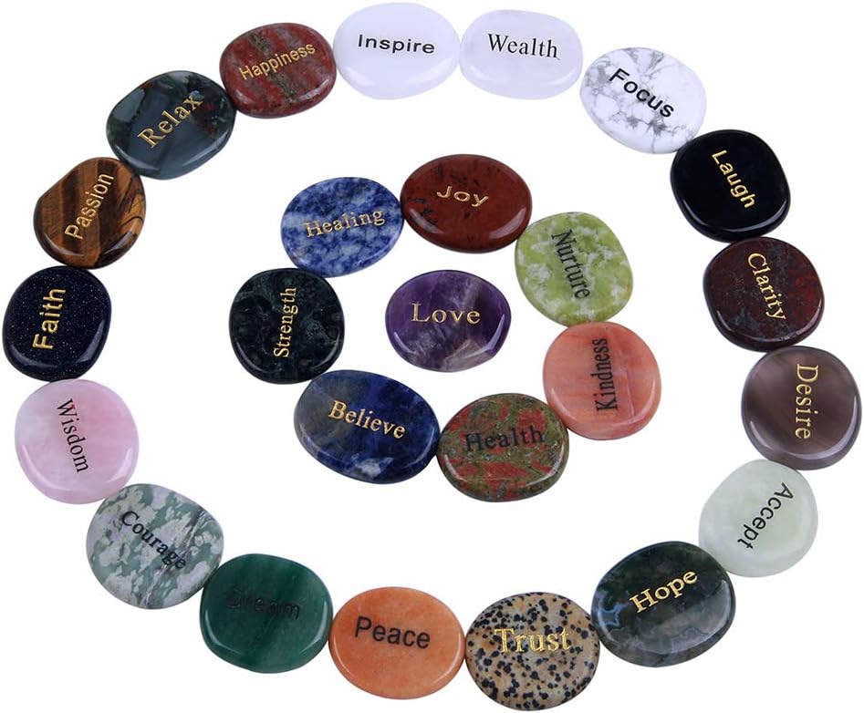 TGS Gems® Natural Engraved Inspirational Word Worry Stones(25 Different Words)