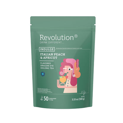 REVOLUTION TEA® Dragon Eye Oolong Tea Bags [THE ORIGINAL] - INDULGE Italian Peach & Apricot Oolong Tea - Premium Dragon Tea Bags - Oolong Black Tea Organic Biodegradable - 50 Bags