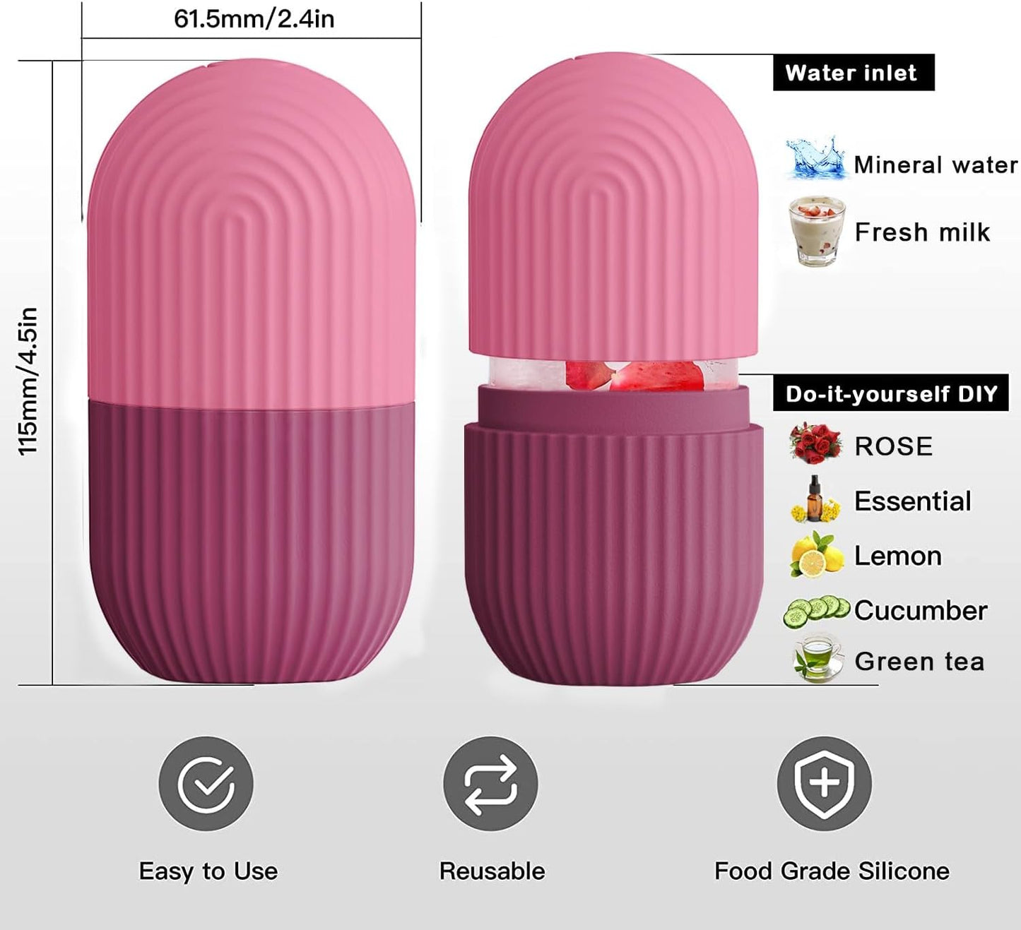 XHJRI Ice Cube Roller Massager for Face, Eyes and Neck Naturally Conditioning and Skin Care,De-Puff Eye Bags,Reduce Migraine Pain,Reusable Massage Silicone Ice Mold (Pink)