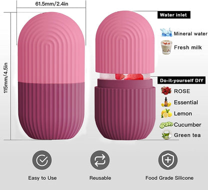 XHJRI Ice Cube Roller Massager for Face, Eyes and Neck Naturally Conditioning and Skin Care,De-Puff Eye Bags,Reduce Migraine Pain,Reusable Massage Silicone Ice Mold (Pink)