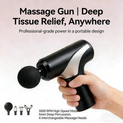 Mini Massage Gun, Handheld Deep Tissue Massager with 6 Speeds, Quiet Portable Palm Massager for Muscle Relaxation, Includes 4 Massage Heads, USB-C Rechargeable, Red & Black (Red)