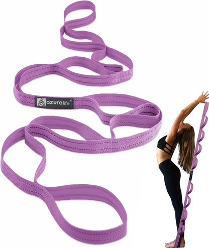 A AZURELIFE Premium Durable Stretch Straps with Loops, Stretching Strap for Physical Therapy, Multi-Loop Yoga Strap Fitness Exercise Strap for Yoga, Pilates, Dance, Flexibility&Exercise