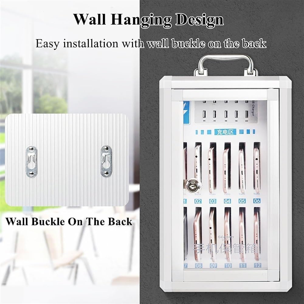 Cell Phone Charging Stations W/USB Charging Ports & Handle, Wall-Mounted Rechargeable Cell Mobile Phone Storage Box for Company Conference Room (Color:12 Slots)