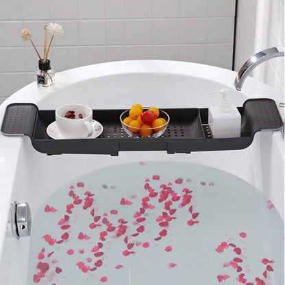 Expandable Drain Bath Shelf Caddy Tray, Multifunctional Plastic Bathtub Tray Bathroom Organizer Simple Stylish Bathtub Storage Rack for Candle Towel, Book, Wine, Phone, Shower