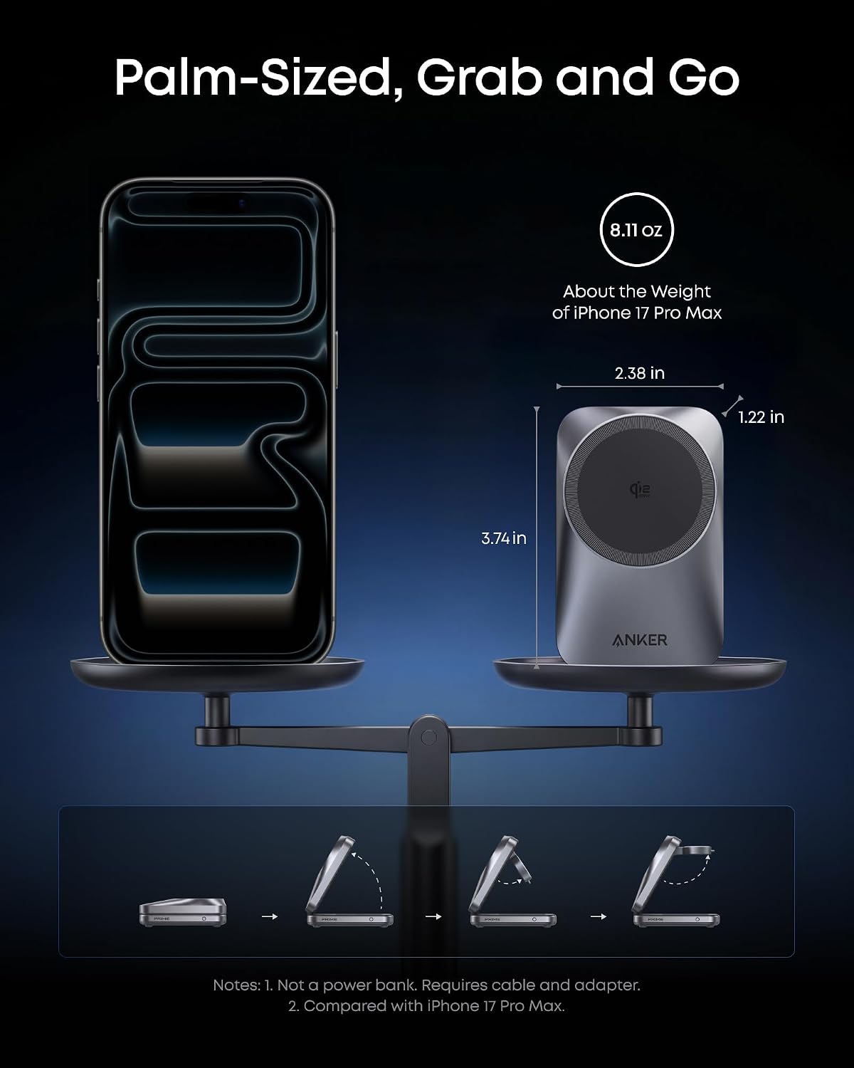 Anker Prime 25W Qi2.2-Certified Palm-Sized 3-in-1 Foldable MagSafe Charger