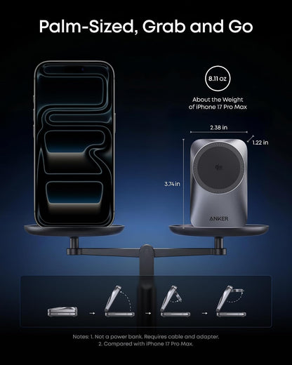 Anker Prime 25W Qi2.2-Certified Palm-Sized 3-in-1 Foldable MagSafe Charger