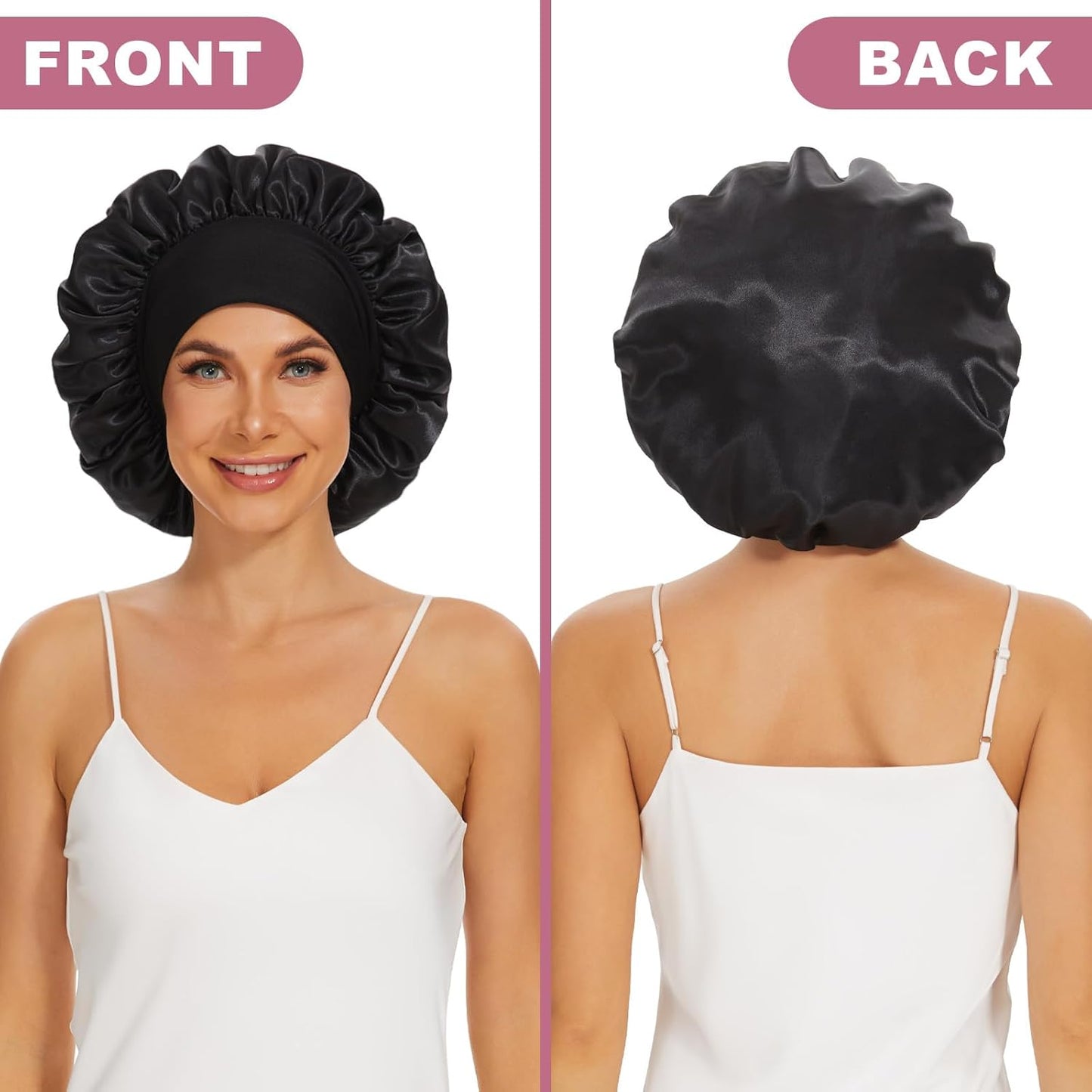 4Pcs Satin Bonnet Silk Bonnet, Hair Bonnet for Sleeping | Elastic Wide Band Silk Sleep Cap, Soft and Breathable, Black Red Purple Gold