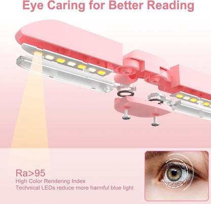 Vekkia 14 LED Rechargeable Book Light for Reading at Night, Eye-Care Reading Light for Books in Bed, 180° Adjustable, Clip on Lamp, 3 Color Temperatures, Lightweight, Present for Reader