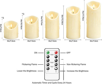 Nimiko Flameless Candles with Remote, Battery Operated Flickering Flameless Candles, LED Candles with Timer 2/4/6/8H, with Realistic LED Candles Set of 9 (D3 x H 3" 4" 5" 6" 7") (Ivory)