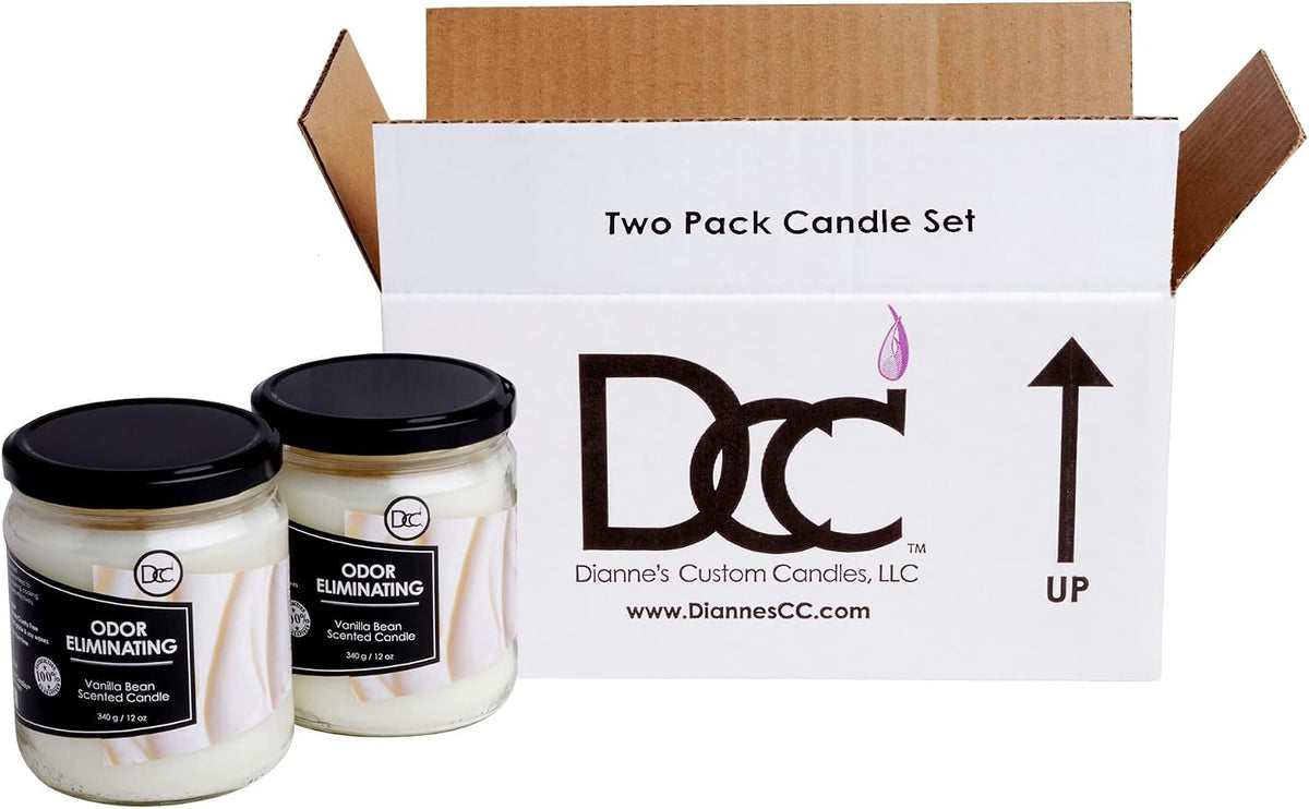 Vanilla Bean Odor Eliminating Highly Fragranced Candle - Eliminates 95% of Pet, Smoke, Food, and Other Smells Quickly - Up to 80 Hour Burn time - 12 Ounce Premium Soy Blend - Colors A