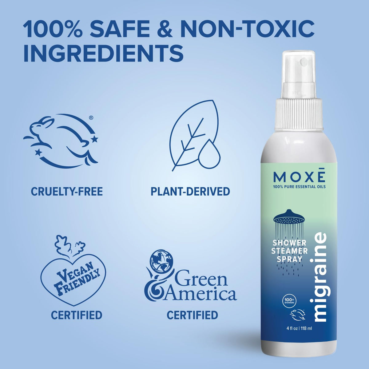 MOXĒ Eucalyptus Oil Shower Mist, Spa Steam Spray, Certified Natural 100% Essential Oils, Made in USA, Aromatherapy, Sinus Congestion Relief, Tension Relief, 4 Ounces