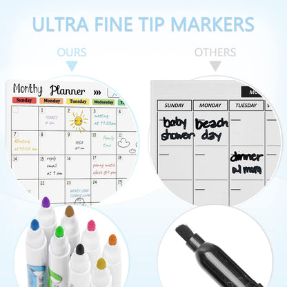 Hivillexun Magnetic Black Dry Erase Calendar White Board Set (3-Pack) - Monthly, Weekly Planners & Daily Notepad for Fridge, Home & Office, Includes 8 Markers