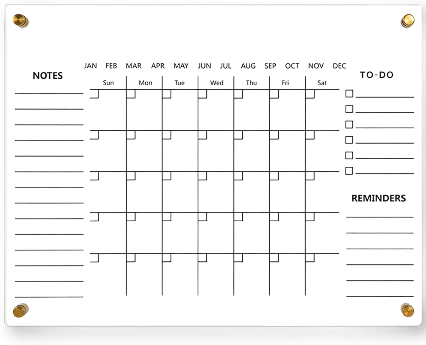 Black Acrylic Calendar Dry Erase for Wall, Family Planner, Monthly Calendar Dry Erase Whiteboard for Home, Office, 17" x 13"Reusable White Board(Acrylic-BK-3343)