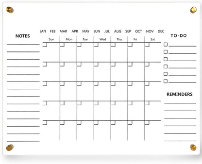 Black Acrylic Calendar Dry Erase for Wall, Family Planner, Monthly Calendar Dry Erase Whiteboard for Home, Office, 17" x 13"Reusable White Board(Acrylic-BK-3343)