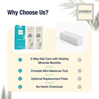 Onsen Secret Professional Nail Buffer Block | 4-Way Buffing for Natural Shine & Healthy Natural Nails - Includes 2 Extra Shine Pads, Salon-Quality, Post-Gel & Acrylic Recovery | 1 Pack