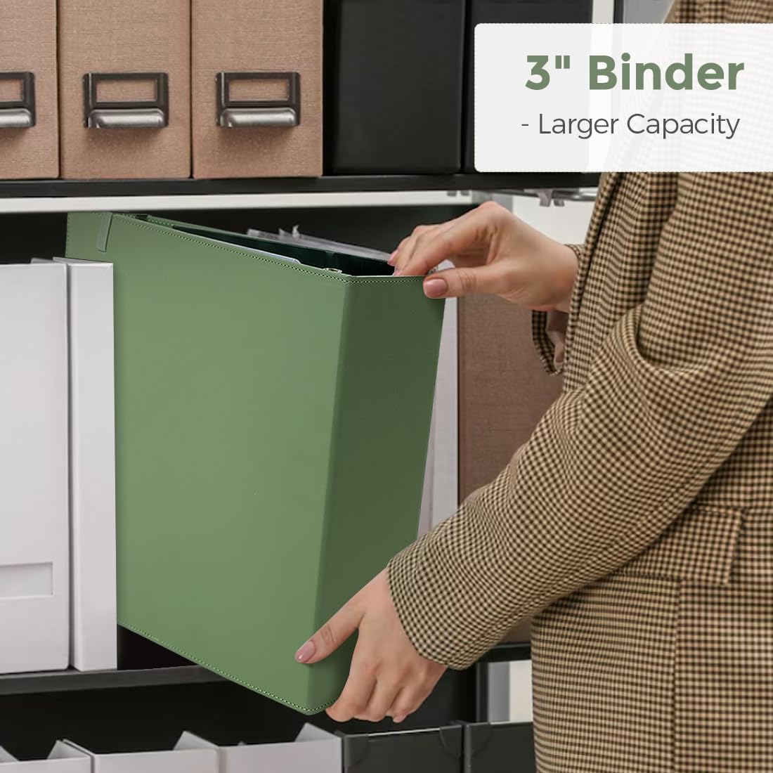 SKYDUE 3 Ring Binder with Clipboard, 13.2" × 10.2" Faux Leather 1 Inch Binder Organizer with 5 Pocket Dividers, Notepad, Labels & 2 Storage Pockets for Teachers, Students, Nurses & Office Work