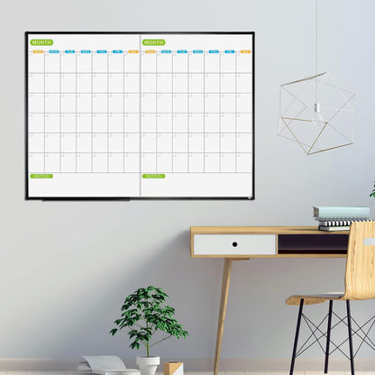 JILoffice Magnetic Dry Erase Calendar Whiteboard, 4 Month White Board Planner 36 X 24 Inch, Black Aluminum Frame Wall Mounted Board for Office Home and School