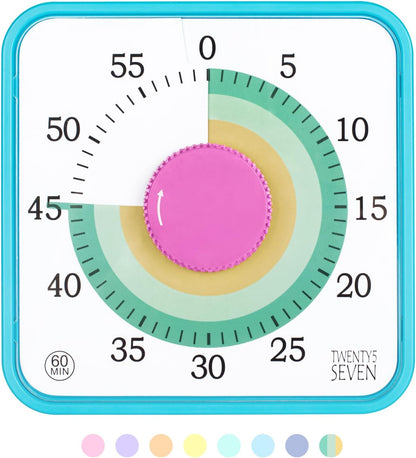 Visual Timer 7.5 inch; 60 Minute 1 Hour Countdown Timer for Kids Classroom Teaching Tool Home Office Meeting, Mechanical Countdown Clock for Exam Time Management Magnetic, Navy Blue with Colorful Disc