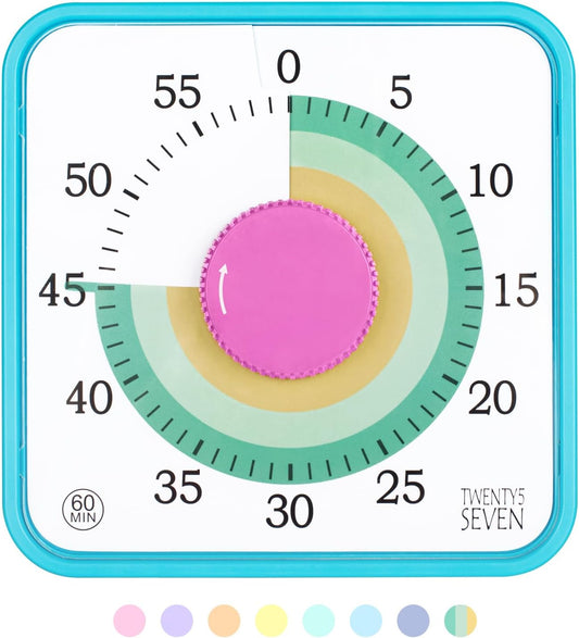 Visual Timer 7.5 inch; 60 Minute 1 Hour Countdown Timer for Kids Classroom Teaching Tool Home Office Meeting, Mechanical Countdown Clock for Exam Time Management Magnetic, Navy Blue with Colorful Disc