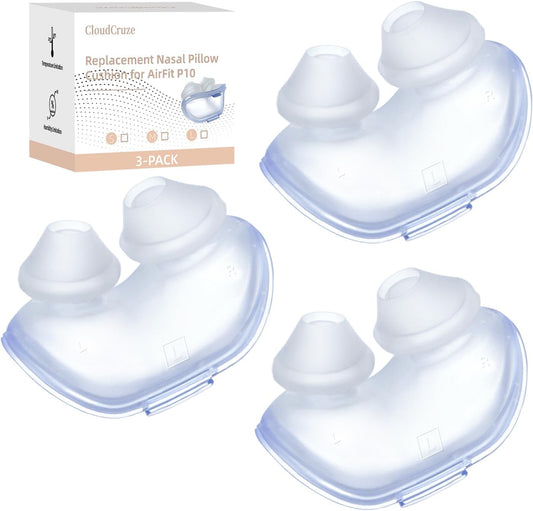 3 Packs Replacement Nasal Pillow Cushion for ResMed AirFit P10, Ultra-Soft Silicone, Better Sealing, Minimize Leakage, Reduce Pressure Points, CPAP Supplies Accessories, Size Large