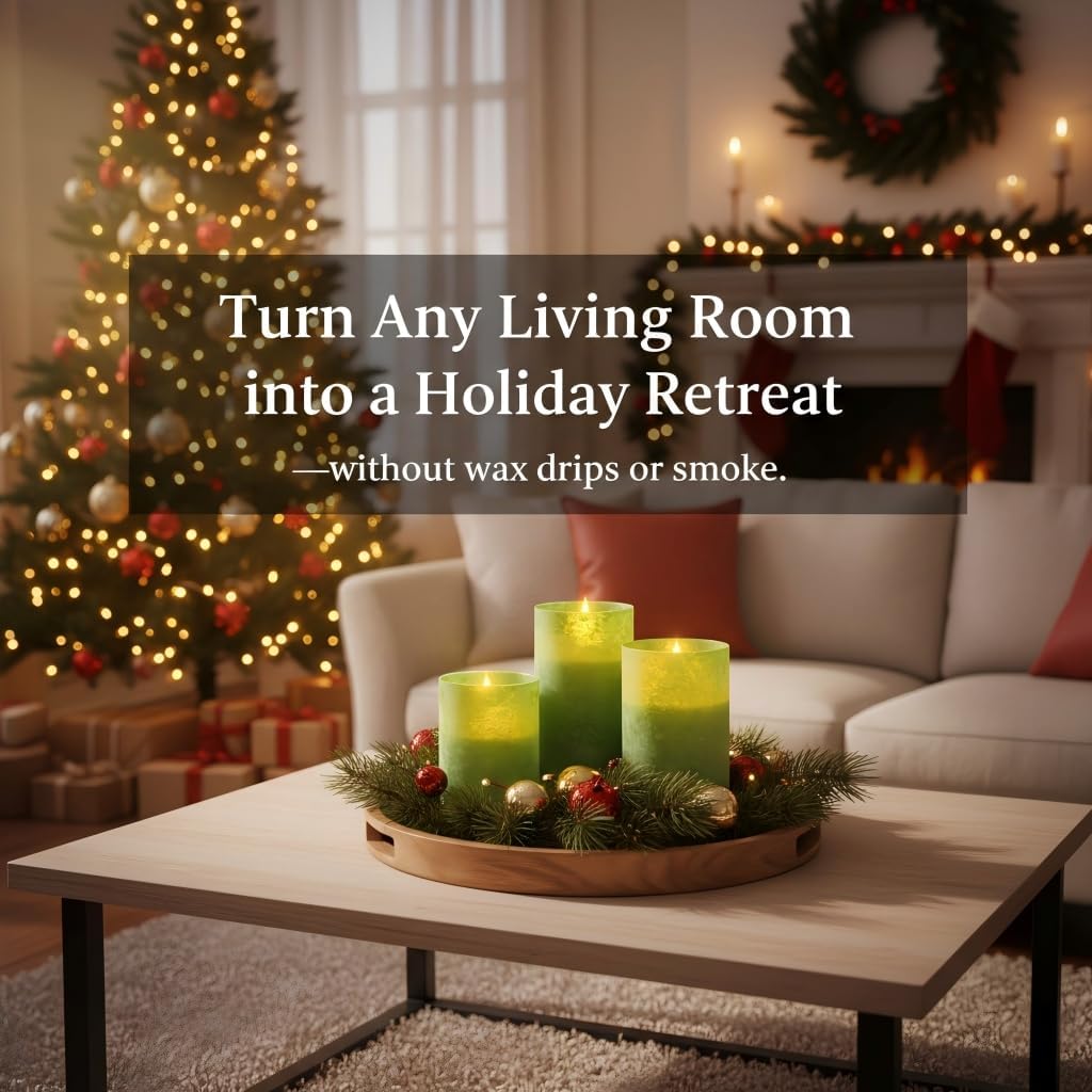 ANGELLOONG Flickering Flameless Candles, Realistic Battery Operated Candles with Remote and Timer, Set of 3 LED Candles for Fall Room Home Wedding Decor Centerpieces Table Party Christmas Decorations