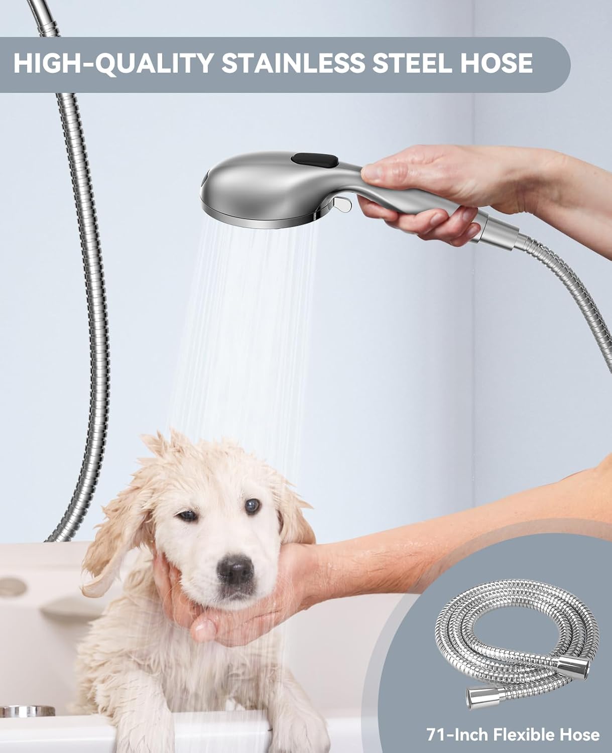 6-Setting Shower Head with Handheld, JDO High Pressure Hand held Shower Head, 4.7 Inch Chrome Detachable Showerhead Set with 59 Inch Stainless Steel Hose and Adjustable Showerhead Holder