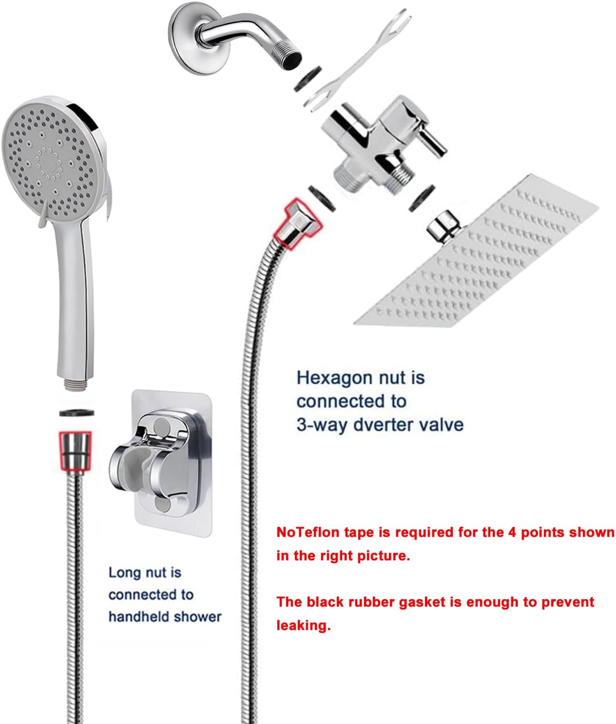 NearMoon Filtered Rain Shower Head, High Pressure 8″Square, and 5 settings Handheld Shower Filter Combo with Self-adhesive Holder/1.5M Hose -1 Replaceable Filter Cartridge (Matte Black)