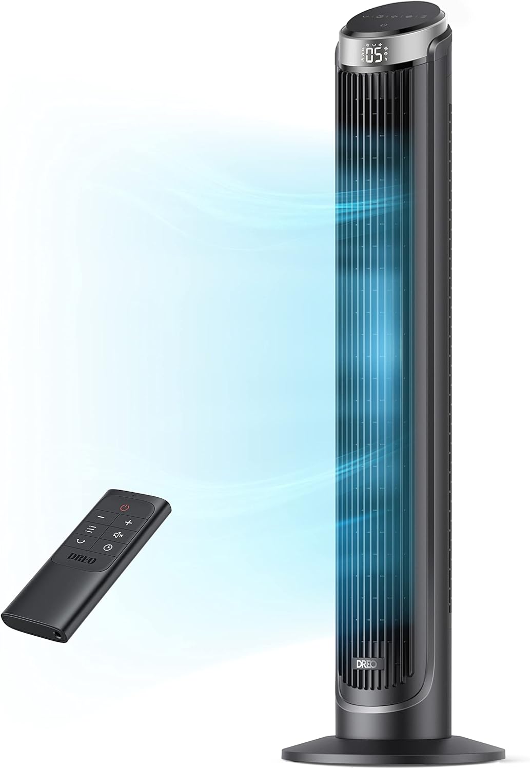 DREO Tower Fan for Bedroom, 90° Oscillating Fans that Blow Cold Air, 5 Speeds, 4 Modes with 26ft/s Velocity, 12H & 28dB Quiet Timer, Remote, Touch, 40" Standing Floor Fan for Home Office, Black