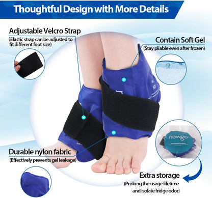 NEWGO Ankle Ice Pack Wrap for Sprained Relief, Ice Pack for Ankle Inuries Reusable, Cold Therapy for Ankles Swelling, Post Surgery Recovery - Blue