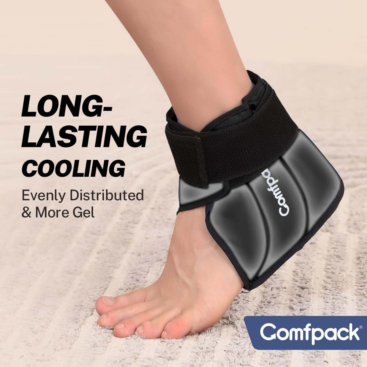 Comfpack Ankle Ice Pack Wrap for Swelling, FSA Eligible, Heel Ice Pack for Pain Relief, Hot Cold Therapy Cold Pack for Plantar Fasciitis, Achilles Tendonitis, Ankle Sprain, Foot Pain, Black