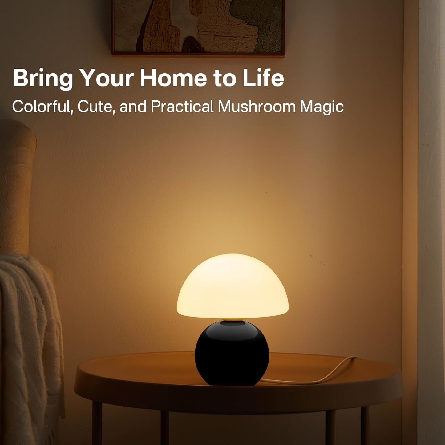 Dawnwake Mushroom Lamp Table Lamp for Bedroom,Desk Bedside Small Lamps for Living Room Night Stands,Mushroom Decor Cute Mini Modern Mid Century Lamps,Unique Aesthetic Home Living Room Decor(White)