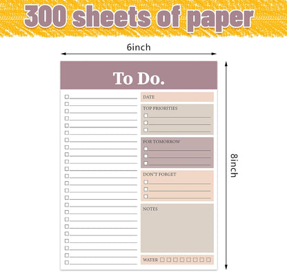 Spakon 300 Sheets Daily to Do List Notepad Notebook Library Card to Do Planner Checklist Memo Writing Pad Schedule Reminder Office Homework Planner for Task, 6" x 8(Classic,White)